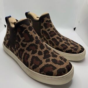 Rothy’s The Chelsea Brown Wildcat Fabric High Top Sneaker Boots Size 8